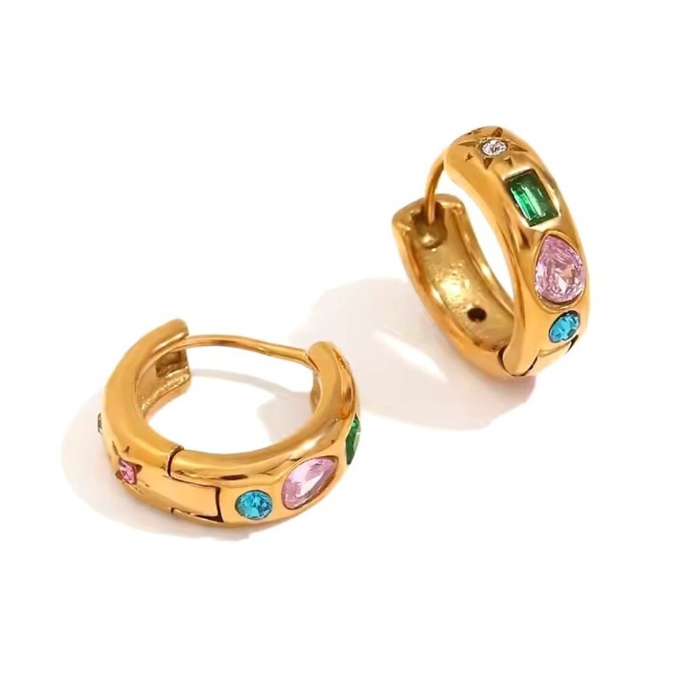 18k‎ Gold Plated With Multicolor Stones Earrings